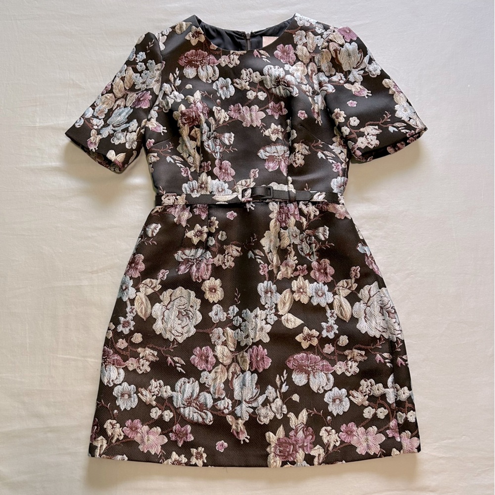 Gal Meets Glam Presley floral jacquard mini shift dress size 2 with pockets EUC
